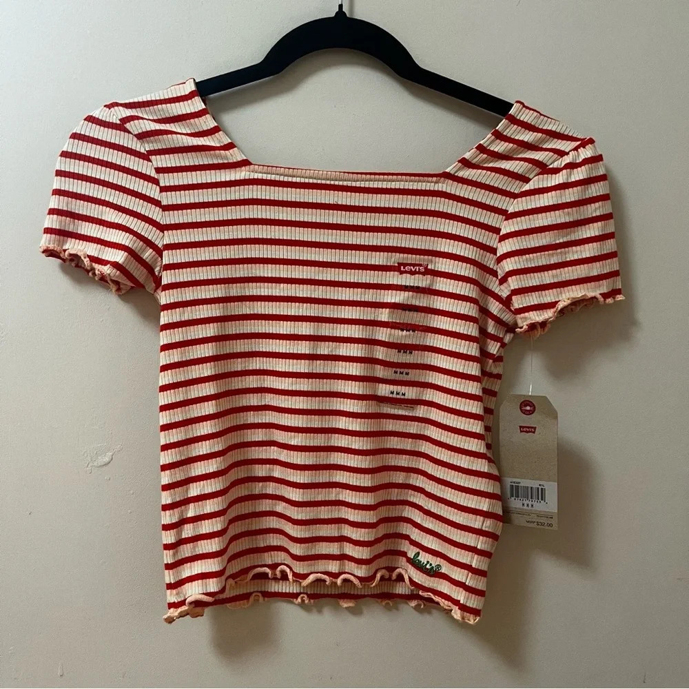 Levi’s Striped Short Sleeve shirt with ruffles-Size Girls M- NWT